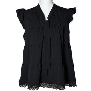 Monteau Los Angeles Women’s Top With Ruffle Cap Sleeves And Lace Hem Size XL